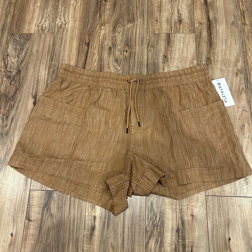 NWT Athleta Cabo Linen Textured 4" Shorts Orange/Tan Size 24 Beach Resort Wear